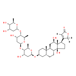ChemSpider 2D Image | (3beta,5beta,12beta)-3-{[2,6-Dideoxy-D-ribo-hexopyranosyl-(1->4)-2,6-dideoxy-beta-D-ribo-hexopyranosyl-(1->4)-2,6-dideoxy-beta-D-ribo-hexopyranosyl]oxy}-12,14-dihydroxy(21,21,22-~2~H_3_)card-20(22)-en
olide | C41H61D3O14