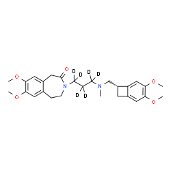 ChemSpider 2D Image | 3-{3-[{[(7S)-3,4-Dimethoxybicyclo[4.2.0]octa-1,3,5-trien-7-yl]methyl}(methyl)amino](~2~H_6_)propyl}-7,8-dimethoxy-1,3,4,5-tetrahydro-2H-3-benzazepin-2-one | C27H30D6N2O5