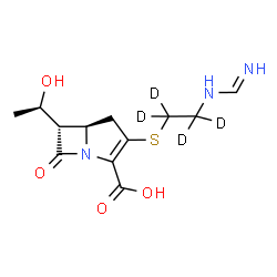 ChemSpider 2D Image | (5R,6S)-6-[(1R)-1-Hydroxyethyl]-3-({2-[(iminomethyl)amino](~2~H_4_)ethyl}sulfanyl)-7-oxo-1-azabicyclo[3.2.0]hept-2-ene-2-carboxylic acid | C12H13D4N3O4S