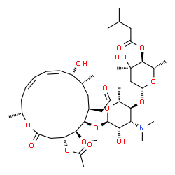 ChemSpider 2D Image | (2S,3S,4R,6R)-6-{[(2R,3S,4R,5S,6R)-6-{[(4R,5S,6R,7S,9R,10R,11Z,13Z,16R)-4-Acetoxy-10-hydroxy-5-methoxy-9,16-dimethyl-2-oxo-7-(2-oxoethyl)oxacyclohexadeca-11,13-dien-6-yl]oxy}-4-(dimethylamino)-5-hydro
xy-2-methyltetrahydro-2H-pyran-3-yl]oxy}-4-hydroxy-2,4-dimethyltetrahydro-2H-pyran-3-yl 3-methylbutanoate (non-preferred name) | C42H69NO15