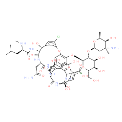 ChemSpider 2D Image | (1R,2R,18R,22S,25S,28R,40R)-22-(2-Amino-2-oxoethyl)-48-{[2-O-(3-amino-2,3,6-trideoxy-3-methyl-beta-L-lyxo-hexopyranosyl)-alpha-L-altropyranosyl]oxy}-5,15-dichloro-2,18,32,35,37-pentahydroxy-19-[(N-met
hyl-D-leucyl)amino]-20,23,26,42,44-pentaoxo-7,13-dioxa-21,24,27,41,43-pentaazaoctacyclo[26.14.2.2~3,6~.2~14,17~.1~8,12~.1~29,33~.0~10,25~.0~34,39~]pentaconta-3,5,8(48),9,11,14,16,29(45),30,32,34,36,38
,46,49-pentadecaene-40-carboxylic acid | C66H75Cl2N9O24