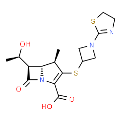 ChemSpider 2D Image | (4R,5R,6R)-3-{[1-(4,5-Dihydro-1,3-thiazol-2-yl)-3-azetidinyl]sulfanyl}-6-[(1R)-1-hydroxyethyl]-4-methyl-7-oxo-1-azabicyclo[3.2.0]hept-2-ene-2-carboxylic acid | C16H21N3O4S2