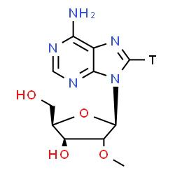 ChemSpider 2D Image | 9-[(2xi)-2-O-Methyl-beta-D-threo-pentofuranosyl](8-~3~H)-9H-purin-6-amine | C11H14TN5O4