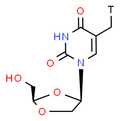 ChemSpider 2D Image | 1-[(2R,4R)-2-(Hydroxymethyl)-1,3-dioxolan-4-yl]-5-(~3~H_1_)methyl-2,4(1H,3H)-pyrimidinedione | C9H11TN2O5