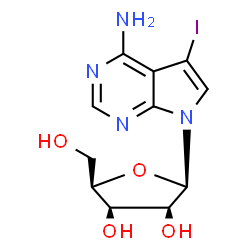 ChemSpider 2D Image | 5-Iodo-7-(beta-D-lyxofuranosyl)-7H-pyrrolo[2,3-d]pyrimidin-4-amine | C11H13IN4O4