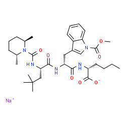 ChemSpider 2D Image | Sodium N-{[(2R,6R)-2,6-dimethyl-1-piperidinyl]carbonyl}-4-methyl-L-leucyl-N-[(1R)-1-carboxylatopentyl]-1-(methoxycarbonyl)-D-tryptophanamide | C34H50N5NaO7