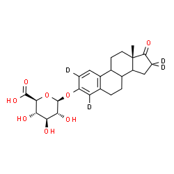 ChemSpider 2D Image | (8xi,9xi,14xi)-17-Oxo(2,4,16,16-~2~H_4_)estra-1,3,5(10)-trien-3-yl beta-D-glucopyranosiduronic acid | C24H26D4O8