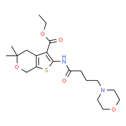 ChemSpider 2D Image | Ethyl 5,5-dimethyl-2-{[4-(4-morpholinyl)butanoyl]amino}-4,7-dihydro-5H-thieno[2,3-c]pyran-3-carboxylate | C20H30N2O5S