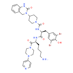 ChemSpider 2D Image | N-{(2S)-6-Amino-1-oxo-1-[4-(4-pyridinyl)-1-piperazinyl]-2-hexanyl}-3,5-dibromo-Nalpha-{[4-(2-oxo-1,4-dihydro-3(2H)-quinazolinyl)-1-piperidinyl]carbonyl}-L-tyrosinamide | C38H47Br2N9O5