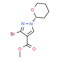 ChemSpider 2D Image | Methyl 3-bromo-1-[(2R)-tetrahydro-2H-pyran-2-yl]-1H-pyrazole-4-carboxylate | C10H13BrN2O3