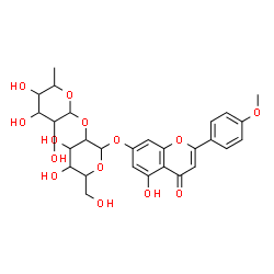 ChemSpider 2D Image | 5-Hydroxy-2-(4-methoxyphenyl)-4-oxo-4H-chromen-7-yl 2-O-(6-deoxyhexopyranosyl)hexopyranoside | C28H32O14