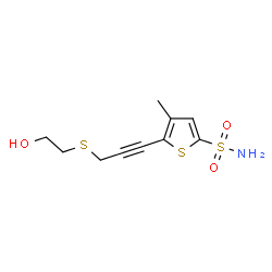 ChemSpider 2D Image | 5-{3-[(2-Hydroxyethyl)sulfanyl]-1-propyn-1-yl}-4-methyl-2-thiophenesulfonamide | C10H13NO3S3
