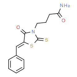 ChemSpider 2D Image | 4-[(5Z)-5-Benzylidene-4-oxo-2-thioxo-1,3-thiazolidin-3-yl]butanamide | C14H14N2O2S2