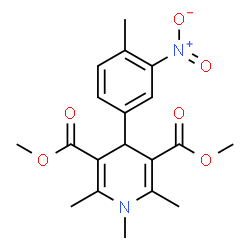 ChemSpider 2D Image | Dimethyl 1,2,6-trimethyl-4-(4-methyl-3-nitrophenyl)-1,4-dihydro-3,5-pyridinedicarboxylate | C19H22N2O6