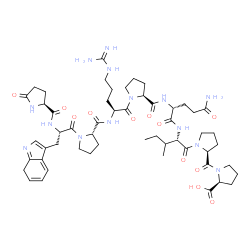 ChemSpider 2D Image | 5-Oxo-L-prolyl-3-(7H-indol-3-yl)-L-alanyl-L-prolyl-L-arginyl-L-prolyl-D-glutaminyl-L-isoleucyl-L-prolyl-L-proline | C53H76N14O12