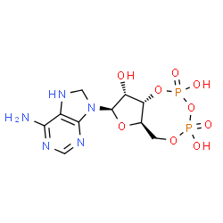 ChemSpider 2D Image | (6aR,8R,9R,9aS)-8-(6-Amino-7,8-dihydro-9H-purin-9-yl)tetrahydro-6H-furo[3,2-f][1,3,5,2,4]trioxadiphosphocine-2,4,9-triol 2,4-dioxide | C10H15N5O9P2