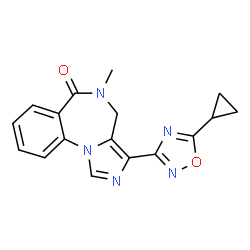ChemSpider 2D Image | 3-(5-Cyclopropyl-1,2,4-oxadiazol-3-yl)-5-methyl-4,5-dihydro-6H-imidazo[1,5-a][1,4]benzodiazepin-6-one | C17H15N5O2