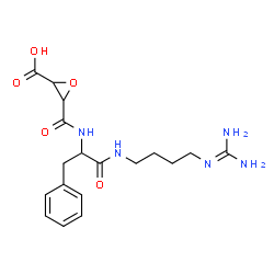 ChemSpider 2D Image | 3-{[1-({4-[(Diaminomethylene)amino]butyl}amino)-1-oxo-3-phenyl-2-propanyl]carbamoyl}-2-oxiranecarboxylic acid | C18H25N5O5