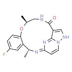 ChemSpider 2D Image | (1Z,3R,11S)-6-Fluoro-3,11-dimethyl-10-oxa-2,13,17,18,21-pentaazatetracyclo[13.5.2.0~4,9~.0~18,22~]docosa-1,4,6,8,15,19,21-heptaen-14-one | C18H18FN5O2