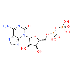 ChemSpider 2D Image | 6-Amino-3-{5-O-[hydroxy(phosphonooxy)phosphoryl]-beta-D-ribofuranosyl}-3,8-dihydro-2H-purin-2-one | C10H15N5O11P2
