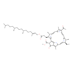 ChemSpider 2D Image | Methyl (3S,4S,13R,14R,21R)-9-acetyl-14-ethyl-4,8,13,18-tetramethyl-20-oxo-3-(3-oxo-3-{[(2E,7R,11R)-3,7,11,15-tetramethyl-2-hexadecen-1-yl]oxy}propyl)-23,25-didehydro-13,14-dihydrophorbine-21-carboxyla
te | C55H74N4O6