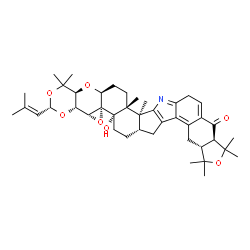 ChemSpider 2D Image | (3S,4aR,4bR,5aS,5bS,7aS,9aR,12aR,16bS,16cR,18aS,19aS)-5b-Hydroxy-1,1,10,10,12,12,16b,16c-octamethyl-3-(2-methyl-1-propen-1-yl)-1,4a,4b,6,7,7a,9,9a,10,12,12a,15,16b,16c,17,18,18a,19a-octadecahydro-5bH-
[2]benzofuro[5,6-e][1,3]dioxino[5'',4'':2',3']oxireno[4',4a']chromeno[5',6':6,7]indeno[1,2-b]indol-13(8H)-one | C42H55NO7