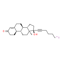 ChemSpider 2D Image | (8R,9S,10R,13S,14S,17R)-17-Hydroxy-17-[6-(~125~I)iodo-1-hexyn-1-yl]-13-methyl-1,2,6,7,8,9,10,11,12,13,14,15,16,17-tetradecahydro-3H-cyclopenta[a]phenanthren-3-one (non-preferred name) | C24H33125IO2