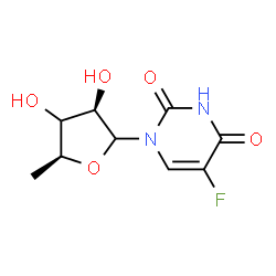 ChemSpider 2D Image | 1-[(3xi)-5-Deoxy-L-threo-pentofuranosyl]-5-fluoro-2,4(1H,3H)-pyrimidinedione | C9H11FN2O5