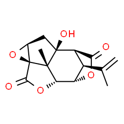 ChemSpider 2D Image | (1S,3S,5R,8R,9S,12S,13S,14S)-1-Hydroxy-14-isopropenyl-13-methyl-4,7,10-trioxapentacyclo[6.4.1.1~9,12~.0~3,5~.0~5,13~]tetradecane-6,11-dione | C15H16O6