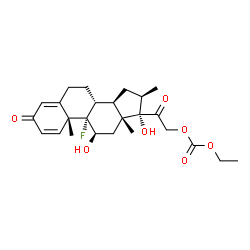 ChemSpider 2D Image | Ethyl (8alpha,9beta,10alpha,11alpha,13alpha,14beta,16alpha,17alpha)-9-fluoro-11,17-dihydroxy-16-methyl-3,20-dioxopregna-1,4-dien-21-yl carbonate | C25H33FO7