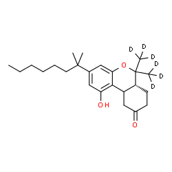 ChemSpider 2D Image | (6aR)-1-Hydroxy-6,6-bis[(~2~H_3_)methyl]-3-(2-methyl-2-octanyl)-6,6a,7,8,10,10a-hexahydro-9H-benzo[c]chromen-9-one | C24H30D6O3