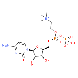 ChemSpider 2D Image | 4-Amino-1-(5-O-{[(hydroxyphosphinato)oxy][2-(trimethylammonio)ethoxy]phosphoryl}-beta-L-ribofuranosyl)-2(1H)-pyrimidinone | C14H26N4O11P2