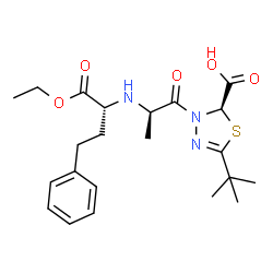 ChemSpider 2D Image | (2R)-3-{N-[(2R)-1-Ethoxy-1-oxo-4-phenyl-2-butanyl]-D-alanyl}-5-(2-methyl-2-propanyl)-2,3-dihydro-1,3,4-thiadiazole-2-carboxylic acid | C22H31N3O5S