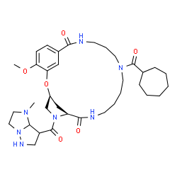 ChemSpider 2D Image | (3S,6S)-13-(Cycloheptylcarbonyl)-22-methoxy-5-[(1-methylhexahydro-1H-imidazo[1,2-b]pyrazol-7-yl)carbonyl]-2-oxa-5,8,13,17-tetraazatricyclo[17.3.1.1~3,6~]tetracosa-1(23),19,21-triene-7,18-dione | C35H53N7O6