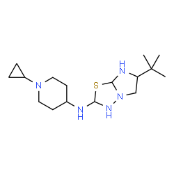 ChemSpider 2D Image | N-(1-Cyclopropyl-4-piperidinyl)-6-(2-methyl-2-propanyl)hexahydroimidazo[2,1-b][1,3,4]thiadiazol-2-amine | C16H31N5S