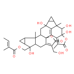 ChemSpider 2D Image | [2,2a,10,12a-Tetrahydroxy-8-(hydroxymethyl)-1b,5,11b-trimethyl-4,7-dioxo-1,1a,1b,2,2a,4,7,9,9a,10,10a,11,11a,11b,11c,12,12a,12b-octadecahydrocyclopropa[4,5]cyclopropa[4',5']cyclopenta[1',2':7,8]furo[3
',2':10,10a]acephenanthryleno[2,1-b]furan-10-yl]methyl (2E)-2-methyl-2-butenoate | C35H40O11
