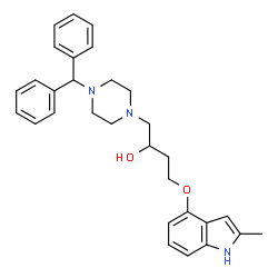 ChemSpider 2D Image | 1-[4-(Diphenylmethyl)-1-piperazinyl]-4-[(2-methyl-1H-indol-4-yl)oxy]-2-butanol | C30H35N3O2