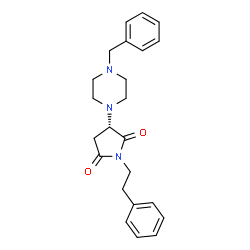 ChemSpider 2D Image | (3S)-3-(4-Benzyl-1-piperazinyl)-1-(2-phenylethyl)-2,5-pyrrolidinedione | C23H27N3O2