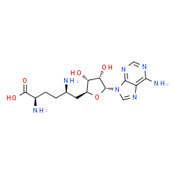 ChemSpider 2D Image | (5R)-5-Amino-6-[(2S,3R,4S,5R)-5-(6-amino-9H-purin-9-yl)-3,4-dihydroxytetrahydro-2-furanyl]-D-norleucine | C15H23N7O5