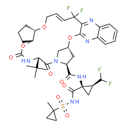 ChemSpider 2D Image | (1R,14E,18S,22R,26S,29S)-N-[(1R,2S)-2-(Difluoromethyl)-1-{[(1-methylcyclopropyl)sulfonyl]carbamoyl}cyclopropyl]-13,13-difluoro-26-(2-methyl-2-propanyl)-24,27-dioxo-2,17,23-trioxa-4,11,25,28-tetraazape
ntacyclo[26.2.1.0~3,12~.0~5,10~.0~18,22~]hentriaconta-3,5,7,9,11,14-hexaene-29-carboxamide | C38H46F4N6O9S