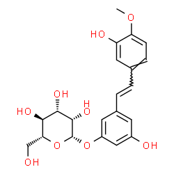 ChemSpider 2D Image | 3-Hydroxy-5-[(E)-2-(3-hydroxy-4-methoxyphenyl)vinyl]phenyl beta-D-mannopyranoside | C21H24O9