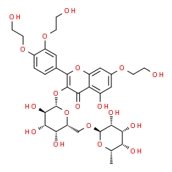 ChemSpider 2D Image | 2-[3,4-Bis(2-hydroxyethoxy)phenyl]-5-hydroxy-7-(2-hydroxyethoxy)-4-oxo-4H-chromen-3-yl 6-O-(6-deoxy-alpha-L-talopyranosyl)-beta-D-galactopyranoside | C33H42O19