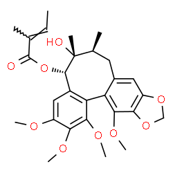 ChemSpider 2D Image | (5S,6R,7S)-6-Hydroxy-1,2,3,13-tetramethoxy-6,7-dimethyl-5,6,7,8-tetrahydrobenzo[3',4']cycloocta[1',2':4,5]benzo[1,2-d][1,3]dioxol-5-yl (2E)-2-methyl-2-butenoate | C28H34O9