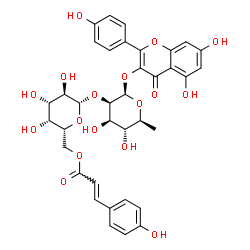 ChemSpider 2D Image | 5,7-Dihydroxy-2-(4-hydroxyphenyl)-4-oxo-4H-chromen-3-yl 6-deoxy-2-O-{6-O-[(2E)-3-(4-hydroxyphenyl)-2-propenoyl]-beta-D-galactopyranosyl}-beta-L-mannopyranoside | C36H36O17