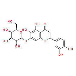 ChemSpider 2D Image | 2-(3,4-Dihydroxyphenyl)-5,6-dihydroxy-4-oxo-4H-chromen-7-yl alpha-D-glucopyranoside | C21H20O12