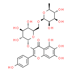 ChemSpider 2D Image | 5,6,7-Trihydroxy-2-(4-hydroxyphenyl)-4-oxo-4H-chromen-3-yl 6-O-(6-deoxy-beta-L-mannopyranosyl)-alpha-D-glucopyranoside | C27H30O16