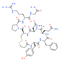 ChemSpider 2D Image | 1-{[(4R,7S,10S,13S,16S)-7-(2-Amino-2-oxoethyl)-10-(3-amino-3-oxopropyl)-13-benzyl-16-(4-hydroxybenzyl)-6,9,12,15,18-pentaoxo-1,2-dithia-5,8,11,14,17-pentaazacycloicosan-4-yl]carbonyl}-D-prolyl-D-argin
ylglycinamide | C46H64N14O12S2