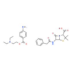 ChemSpider 2D Image | (2R,5R,6R)-3,3-Dimethyl-7-oxo-6-[(phenylacetyl)amino]-4-thia-1-azabicyclo[3.2.0]heptane-2-carboxylic acid - 2-(diethylamino)ethyl 4-aminobenzoate (1:1) | C29H38N4O6S