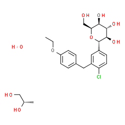 ChemSpider 2D Image | (2S)-1,2-Propanediol - (1S)-1,5-anhydro-1-[4-chloro-3-(4-ethoxybenzyl)phenyl]-L-iditol hydrate (1:1:1) | C24H35ClO9