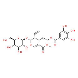 ChemSpider 2D Image | Methyl (2R,3S,4S)-2-(beta-D-glucopyranosyloxy)-4-{2-[(3,4,5-trihydroxybenzoyl)oxy]ethyl}-3-vinyl-3,4-dihydro-2H-pyran-5-carboxylate | C24H30O14